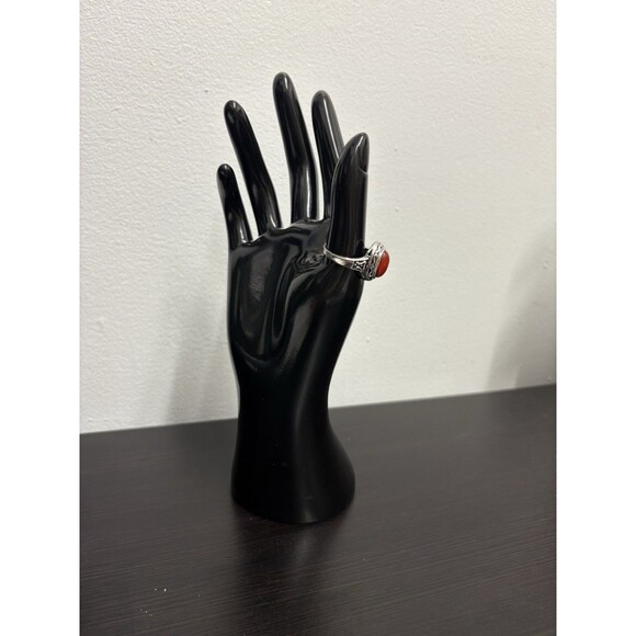 Faux Red Carnelian Stone On Silvertone Band Ring Costume Ring Size 9.75 - Picture 3 of 16